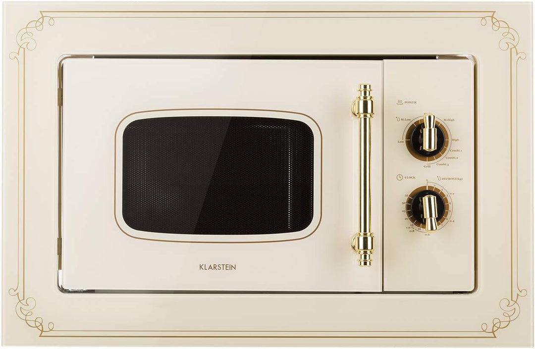 Klarstein Victoria 20 Einbau-Mikrowelle - Retro, 20 L, 800 W Mikrowellen-/1000 W Grillleistung, 3 Ko