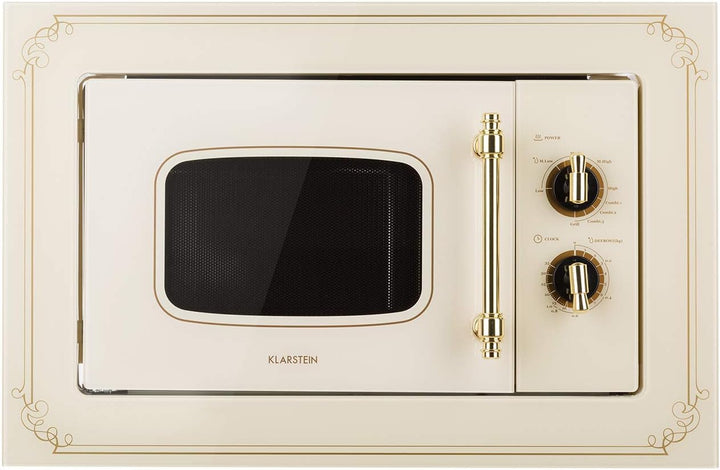 Klarstein Victoria 20 Einbau-Mikrowelle - Retro, 20 L, 800 W Mikrowellen-/1000 W Grillleistung, 3 Ko