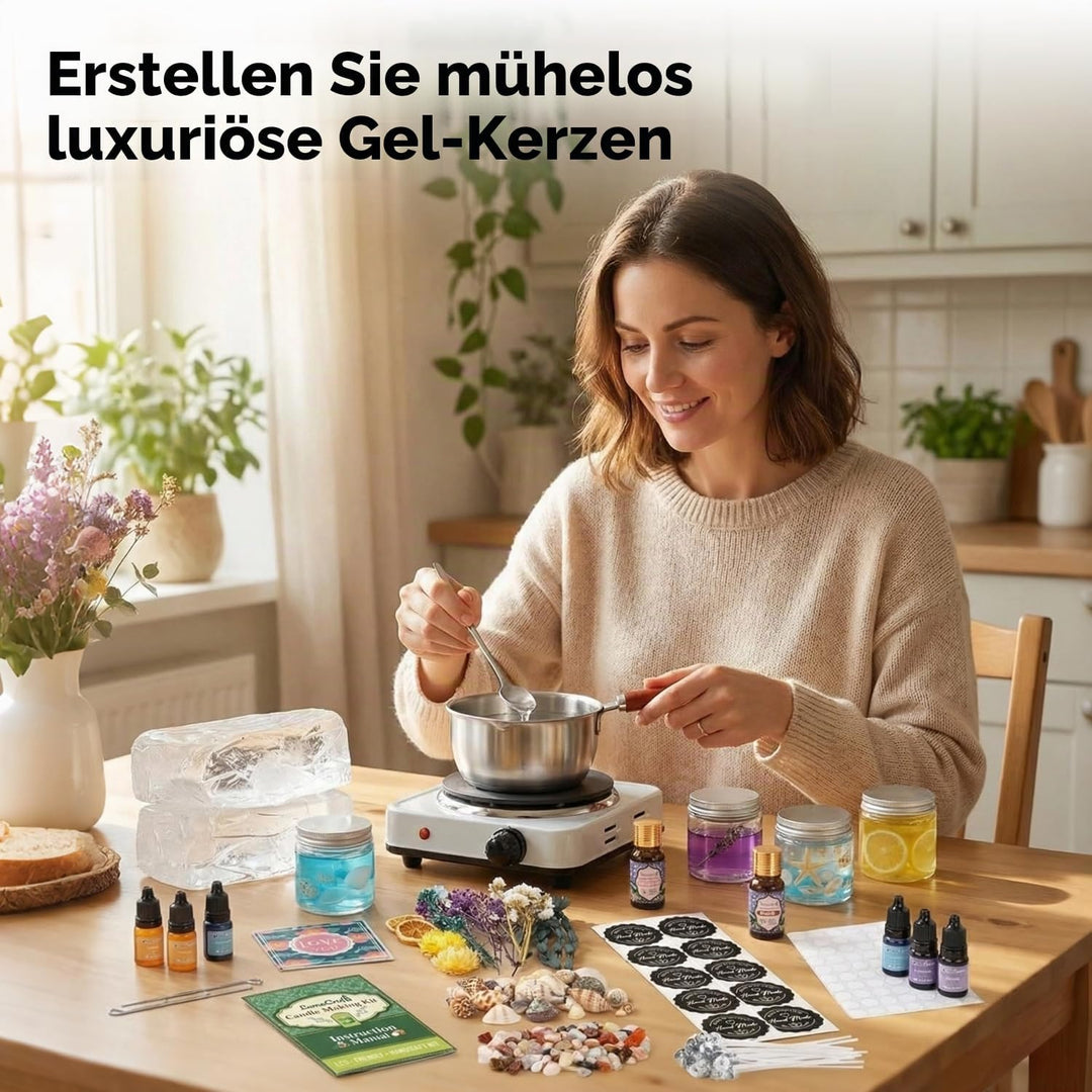 LumaCraft Kerzen Set zur Kerzenherstellung mit klarem Gelwachs – 2000g Transparentes Jelly Wachs mit
