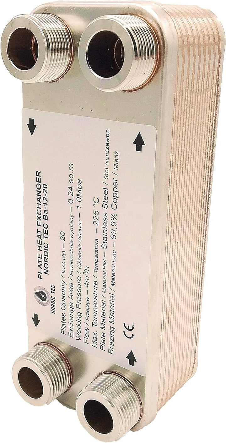 Edelstahl Plattenwärmetauscher Nordic Tec Ba-12-20 20 Platten 45kW 3/4” mit Isolierung mit Wandbefes