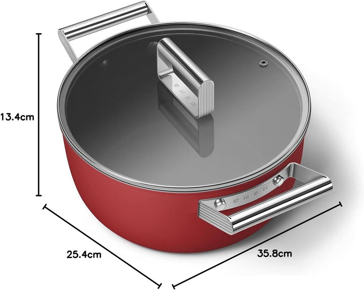 Smeg CKFC2411RDM Kasserolle mit Deckel, 24 cm, Rot 24 cm Durchmesser Rot, 24 cm Durchmesser Rot