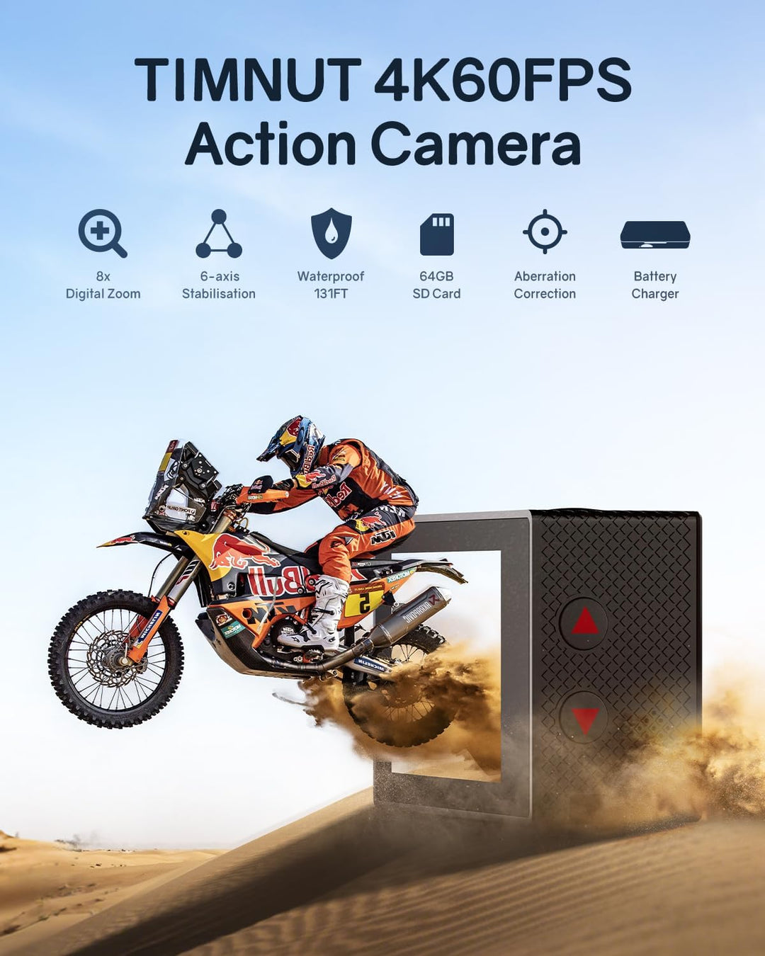TIMNUT 4K60FPS Action Kamera, 40M wasserdichte Action Cam Unterwasserkamera mit 64 GB SD-Karte, 6-Ac