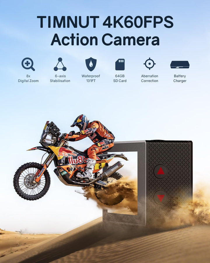 TIMNUT 4K60FPS Action Kamera, 40M wasserdichte Action Cam Unterwasserkamera mit 64 GB SD-Karte, 6-Ac