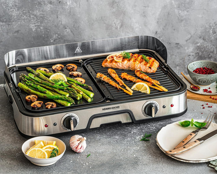 ROMMELSBACHER Tischgrill BBQ 2025, 2 Wende-Grillplatten (geriffelt und glatt), getrennt regelbar, ke