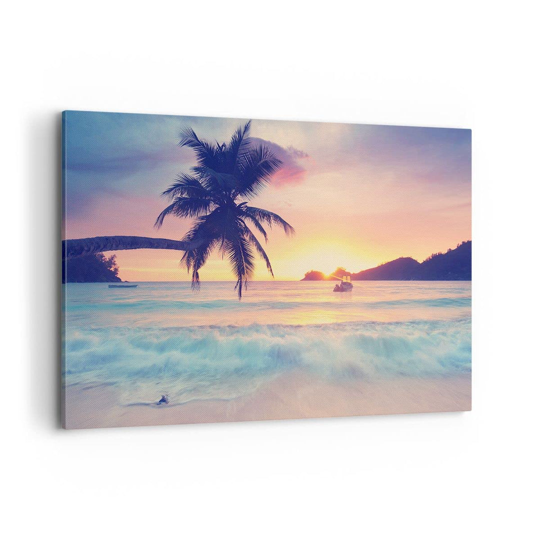 Bilder auf Leinwand 100x70cm Leinwandbild mit Rahmen Meer Strand Palme Gross Wanddeko Bild Schlafzim