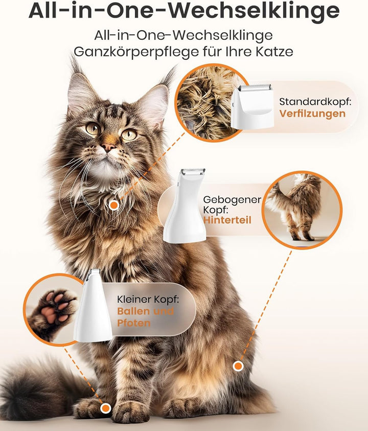 oneisall 3 in 1 Schermaschine Katze Hunde Set, Leise Katzenrasierer Profi Haarschneidemaschine für K