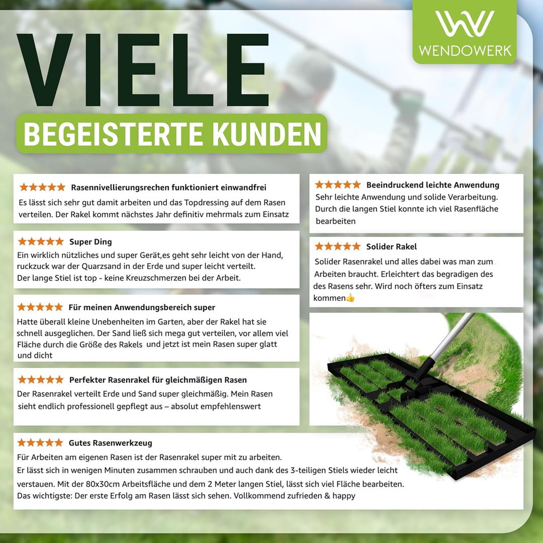 [80x30cm] Rasennevilierrechen Schwarz mit extra langem Stiel [2 Meter] Inkl. Gartenhandschuhe - Hand