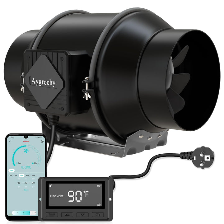 Aygrochy 150mm WiFi App Rohrventilator, EC-Motor 55W 683m³/h, 2800 U/min Abluftventilator mit Temper