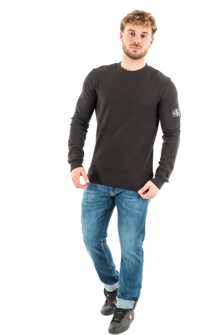 Calvin Klein Jeans Herren Langarmshirt Badge Waffle LS Tee Basic L Black (Ck Black), L Black (Ck Bla
