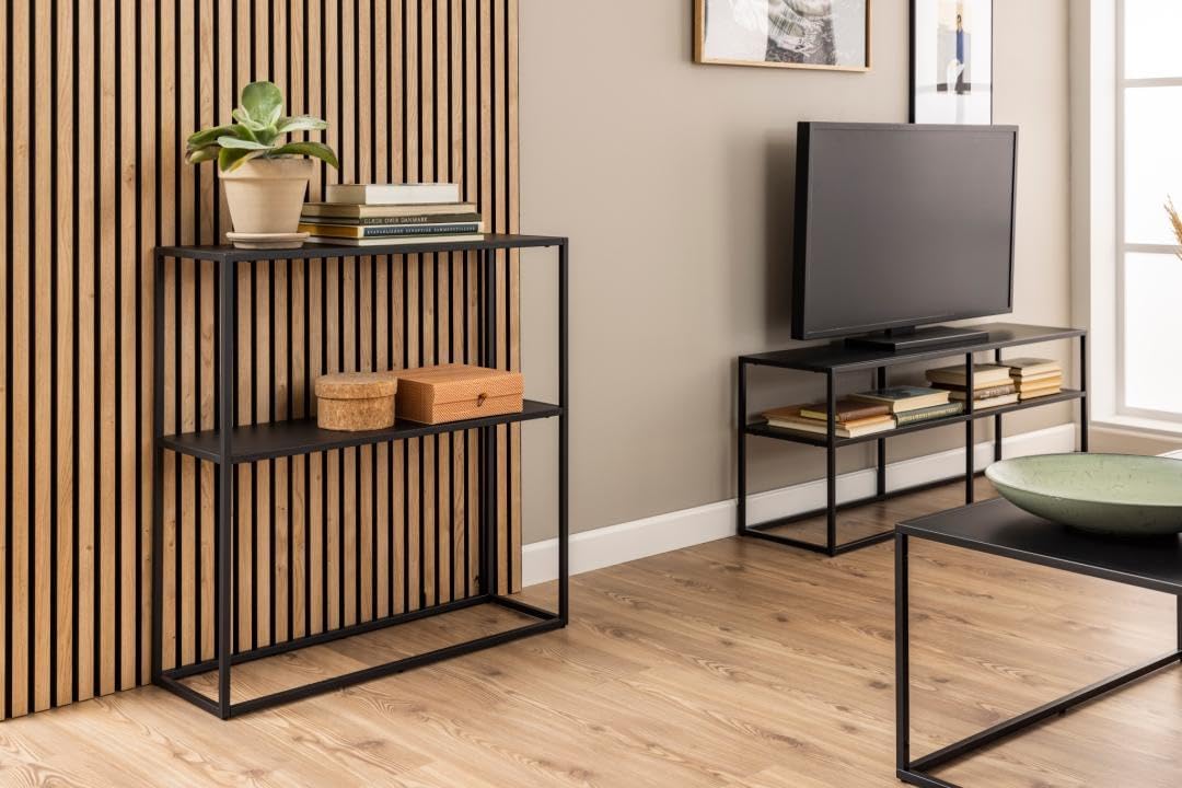 AC Design Furniture Nino Konsolentisch mit 1 Ablage, Industrieller aus Metall, Schwarzer Beistelltis