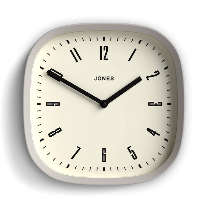 JONES CLOCKS® Marvel Wanduhr | Retro abgerundete quadratische Uhr | 25cm | Grau | Cooler Designer-Lo
