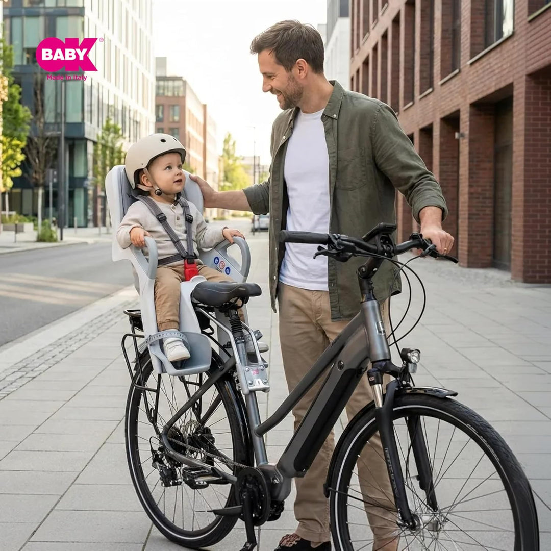 OKBABY 10+ - Fahrradsitz hinten für Kinder bis 22 kg mit Liegefunktion - Schwarz und Grau, Grau
