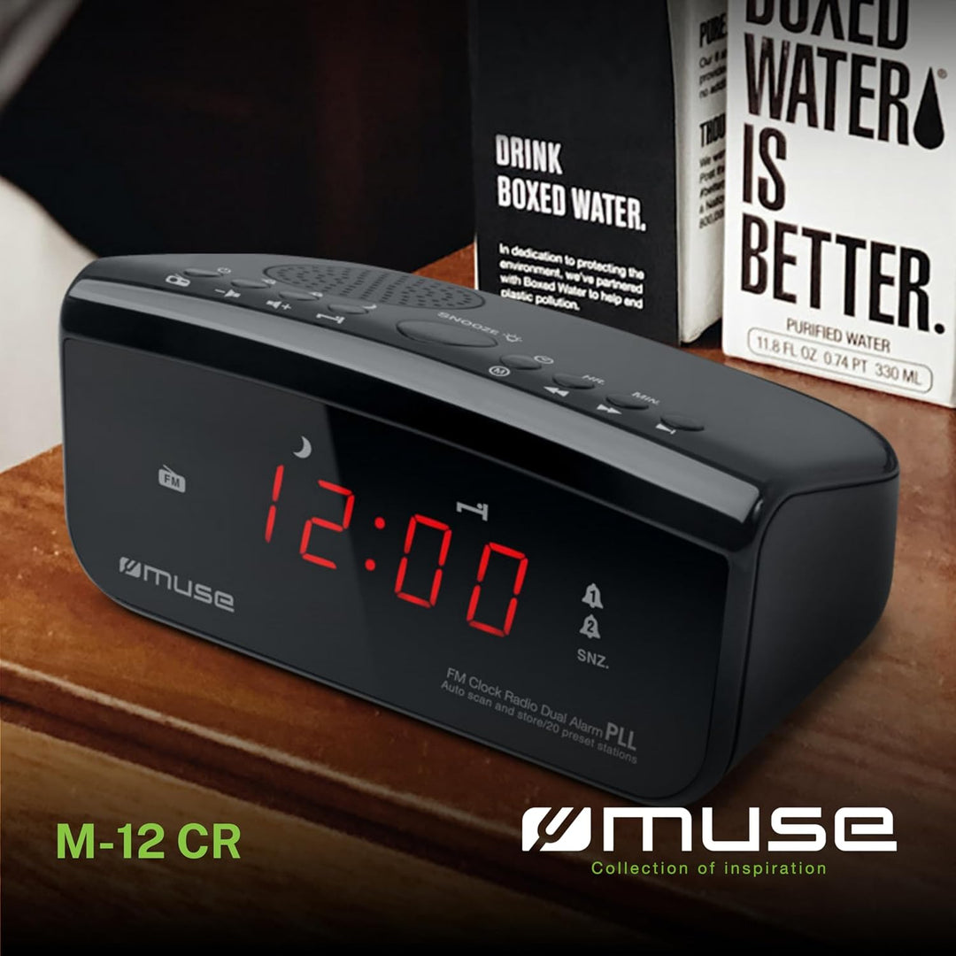 Muse M-12 CR Radiowecker (PLL-Tuner, 2 Weckzeiten, 1,5 cm (0,6 Zoll) rotes LED-Display) schwarz