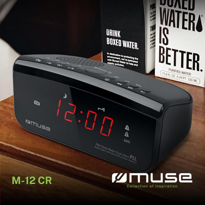 Muse M-12 CR Radiowecker (PLL-Tuner, 2 Weckzeiten, 1,5 cm (0,6 Zoll) rotes LED-Display) schwarz
