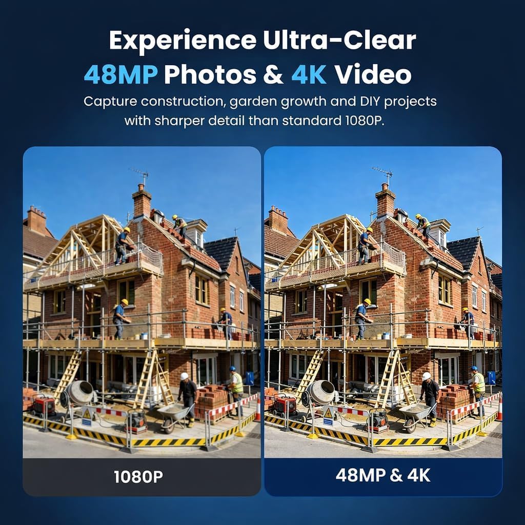 WiFi Zeitraffer Kamera 4K AVI Video, 48MP-Fotos Zeitrafferkamera mit LED-Fülllicht, 180 Tage Aufnahm