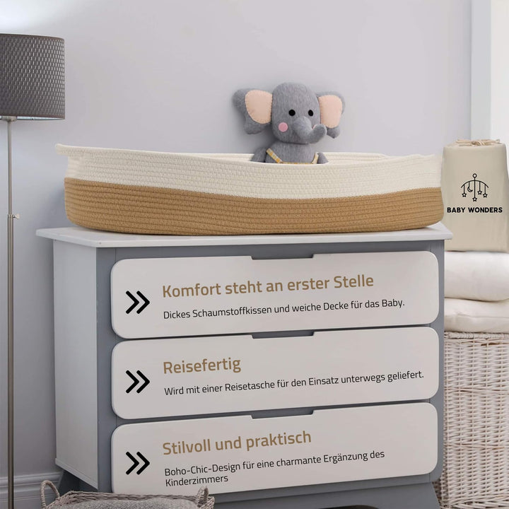 Baby Wonders® Babynest Mit Tragegriff, Baby Korb, Baby Erstausstattung Neugeborene, Wickeltisch Klap