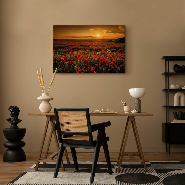 murando - Bilder Mohblumen Feld 120x80 cm Leinwandbild 1 tlg Kunstdruck modern Wandbilder XXL Wandde