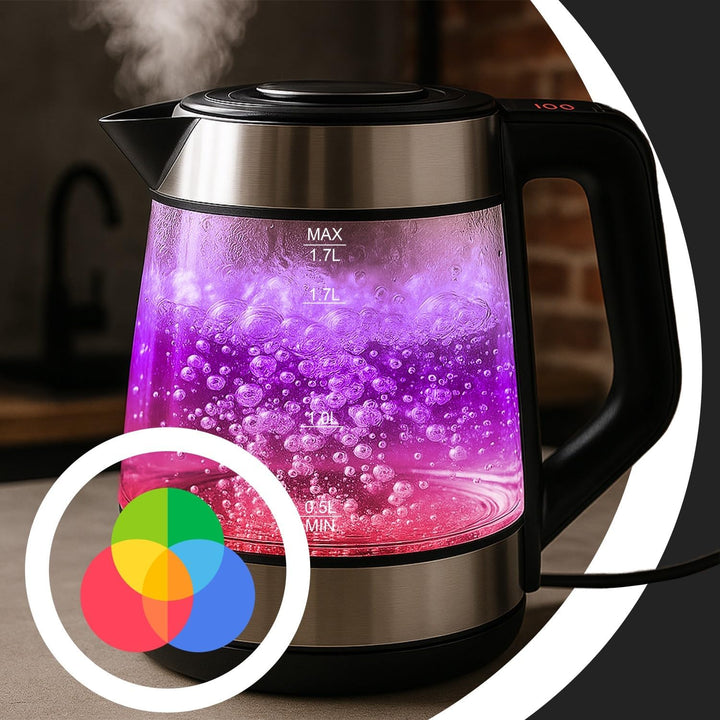 Retoo Elektrischer Glas Wasserkocher 1,7L, 2200W Schnellkochfunktion, Temperaturwahl 40–100°C, LED-B