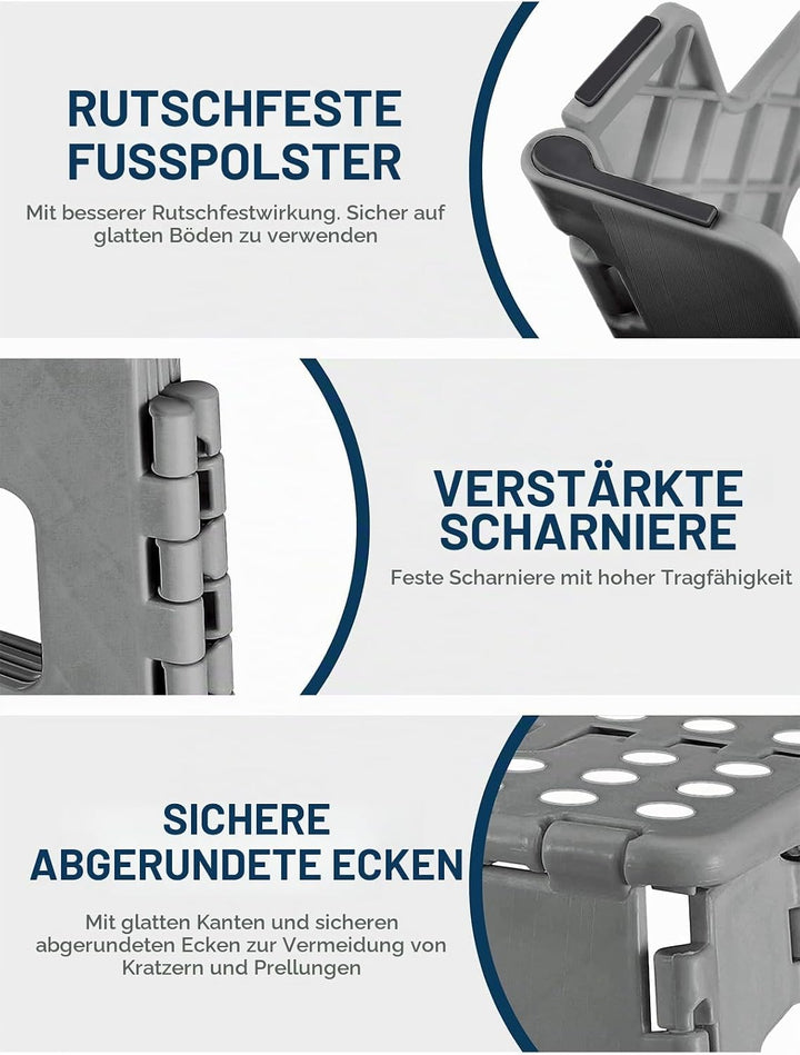 HOUSE DAY 33cm Tritthocker Klappbar - Grau Faltbarer Hocker Tritthocker Tragbarer Klapphocker Faltba