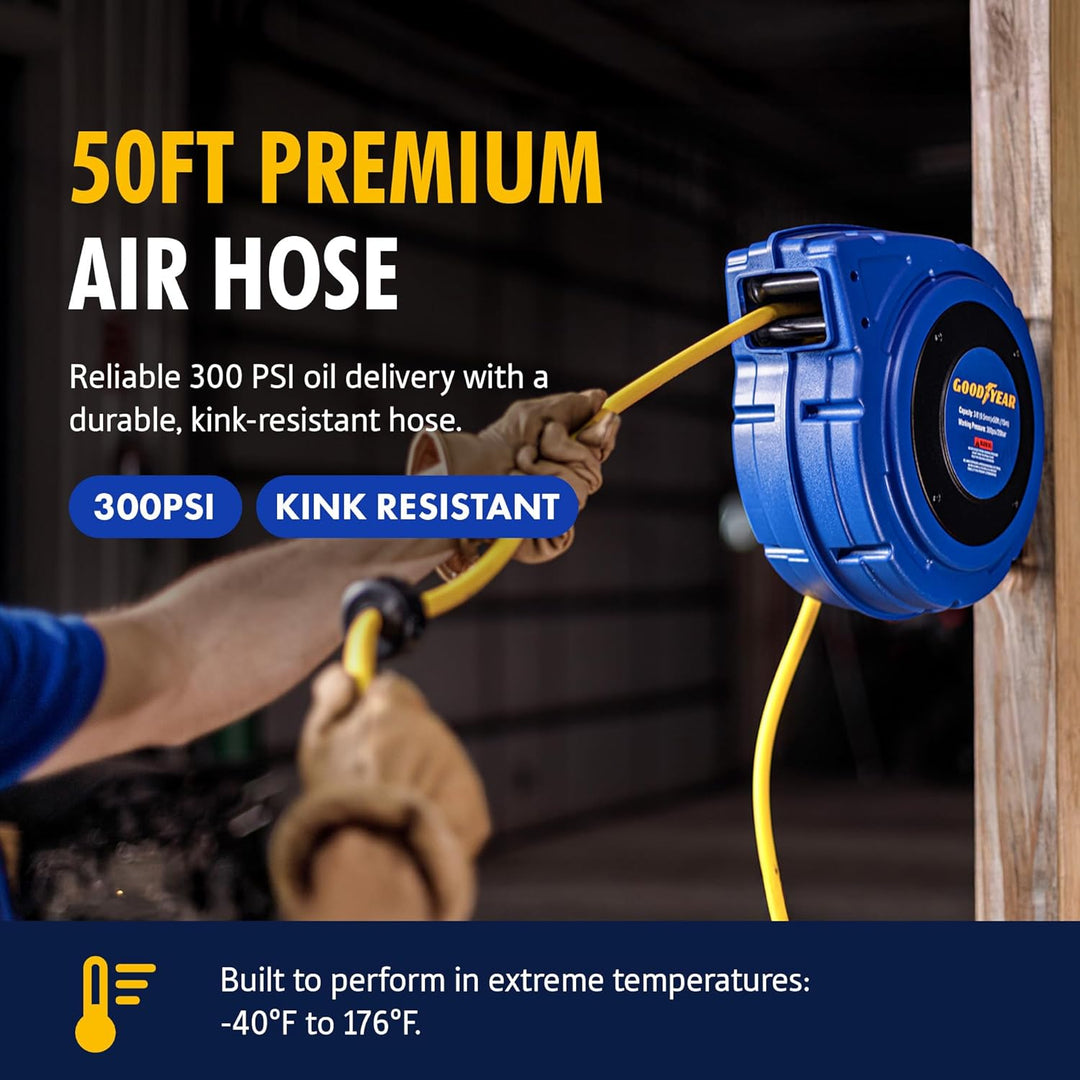 Goodyear 27527153g Enclosed einziehbare air Compressor/Wasser schlauchaufroller mit 3/8 in. x 50 ft.
