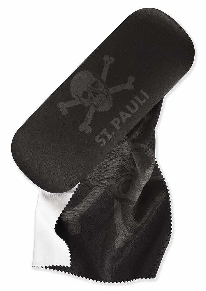 FC St. Pauli Brillenetui - Totenkopf schwarz Hartschale Etui mit Putztuch Plus Aufkleber Wir lieben