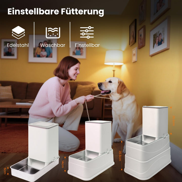 2Pcs 7L Futterautomat Hund Set, klappbare und höhenverstellbare XXL-Futterspender für Hunde mit Edel