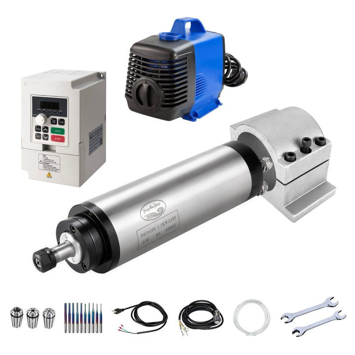 CNC Spindelmotor Kits, 220 V, 1,5 kW, 65 mm, wassergekühlter Spindelmotor, CNC Motor + 1,5 kW VFD +