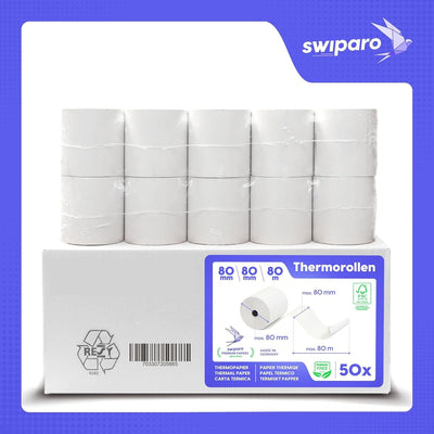 SWIPARO - Thermorollen 80mm x 80m x 12mm - Kassenrollen - Bonrollen zertifiziert für Registrierkasse