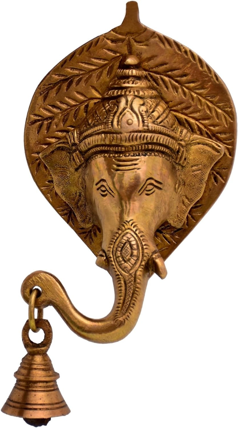 Purpledip Messing Antik-Finish Ganesha-Kopf mit Glocke Wandbehang (10768)