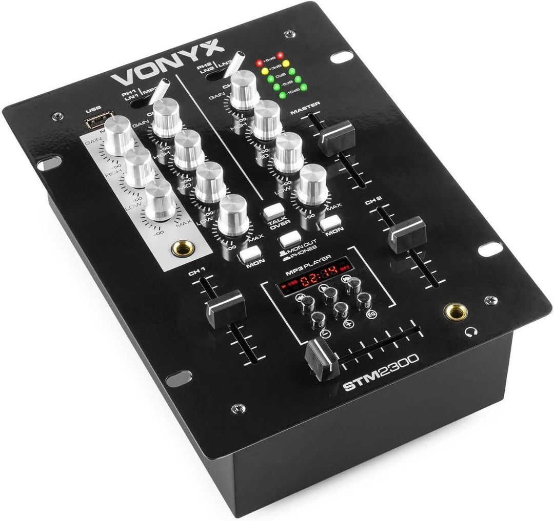 SkyTec STM-2300 - DJ Mischpult mit MP3-Player, USB-Anschluss, 2-Kanal DJ Mixer, Battlemixer, Audio M