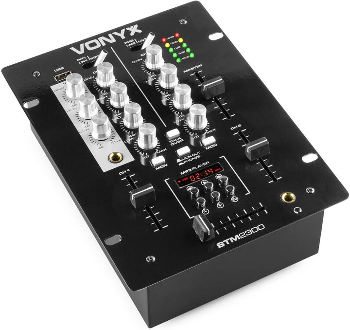 SkyTec STM-2300 - DJ Mischpult mit MP3-Player, USB-Anschluss, 2-Kanal DJ Mixer, Battlemixer, Audio M