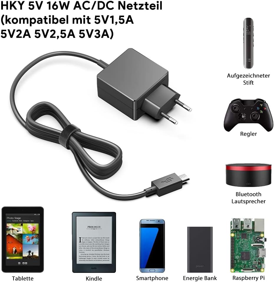 5V - 5,25V 3A Micro USB Netzteil Ladekabel Ladegerät AC Adapter für Raspberry Pi 3, Pi 2 A, B/Banana