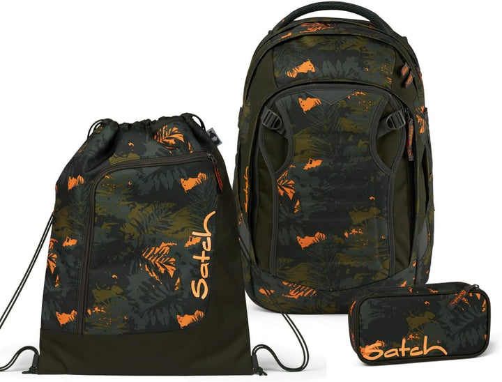 Satch Match Schulrucksack Set 3tlg. inkl. Schlamperbox u. Sportbeutel Jurassic Jungle, Jurassic Jung