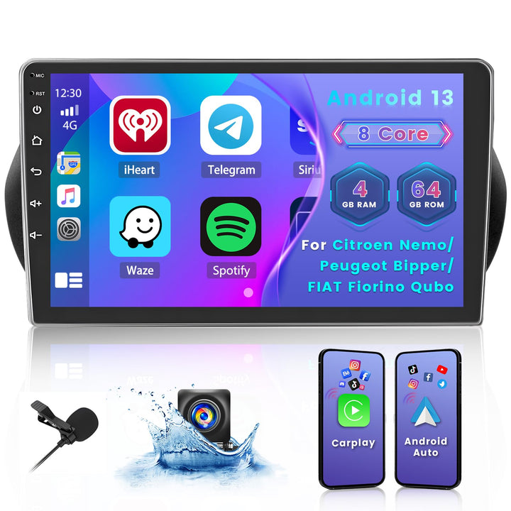 Hikity [8 core 4+64GB] Android 15 Autoradio, Wireless CarPlay Android Auto, für Citroen Nemo, Peugeo