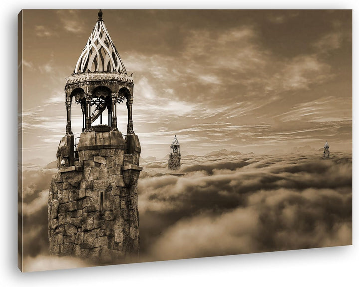 deyoli Die Burg im Himmel Format: 80x60 Effekt: Sepia als Leinwandbild, Motiv fertig gerahmt auf Ech