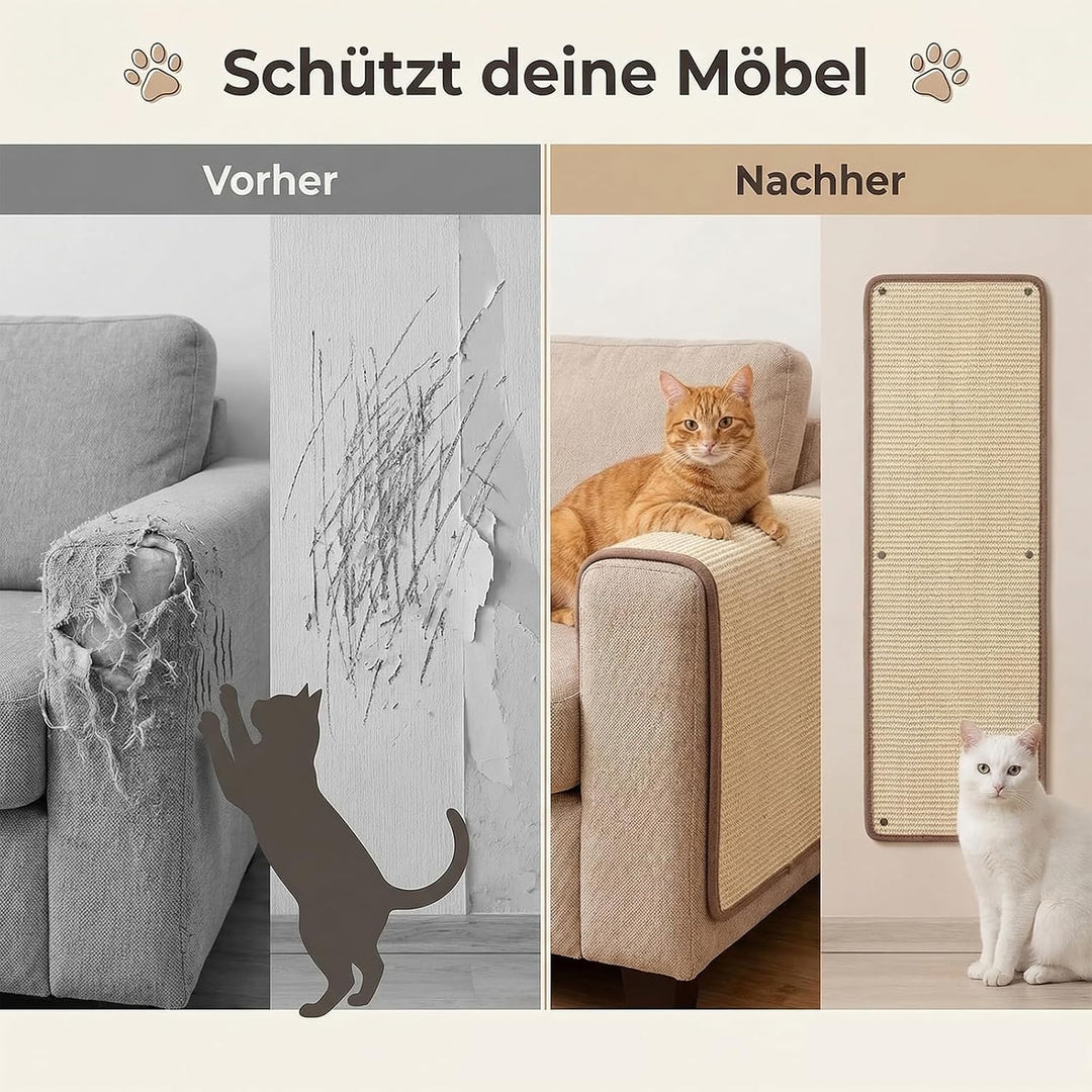 Kratzmatte Katze 40x100cm Natürlicher Sisal Teppich, Selbstklebende Kratzmatte für Katzen, Kratzschu