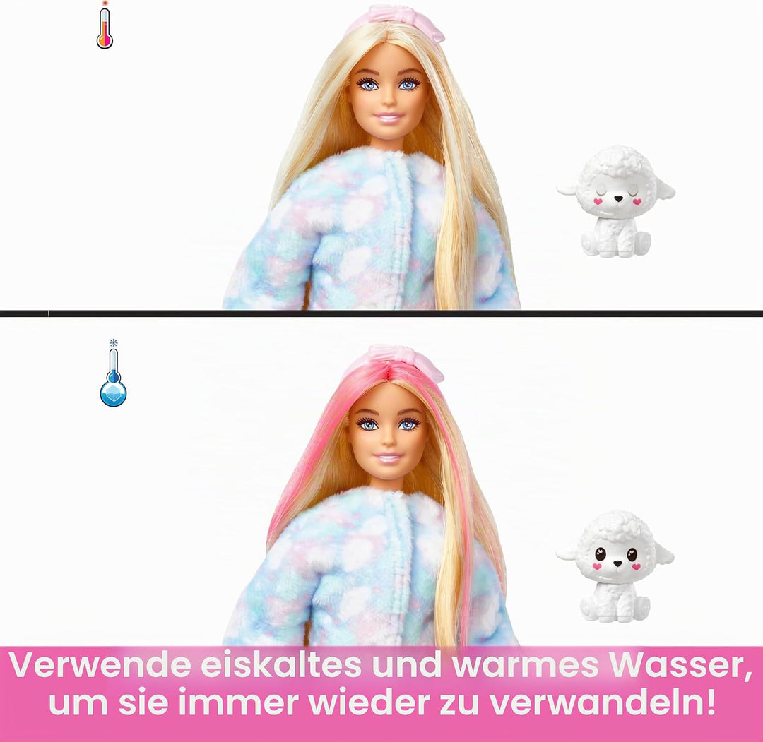 Barbie Cutie Reveal - Plüschlamm mit beweglicher Puppe, 10 Überraschungen inklusive Moden und Access