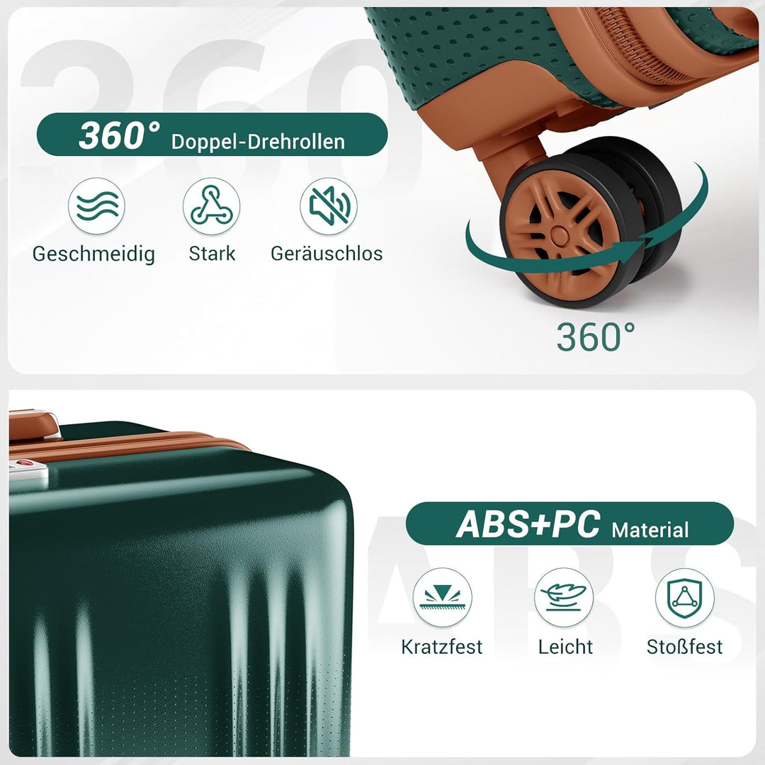 KONO Koffer Handgepäck 55x40x20 cm Hartschalen-Trolley ABS+PC Leicht, 4 Leise 360° Doppelrollen, TSA