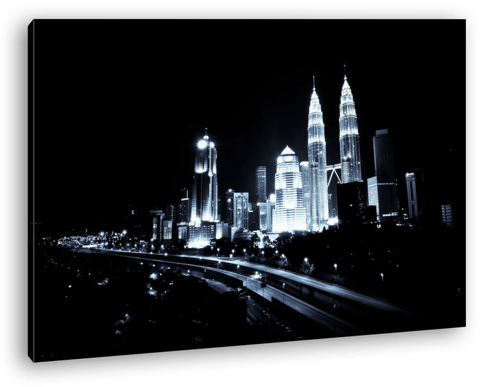 deyoli Nacht Skyline von Kuala Lumpur Format: 80x60 als Leinwand, Motiv fertig gerahmt auf Echtholzr