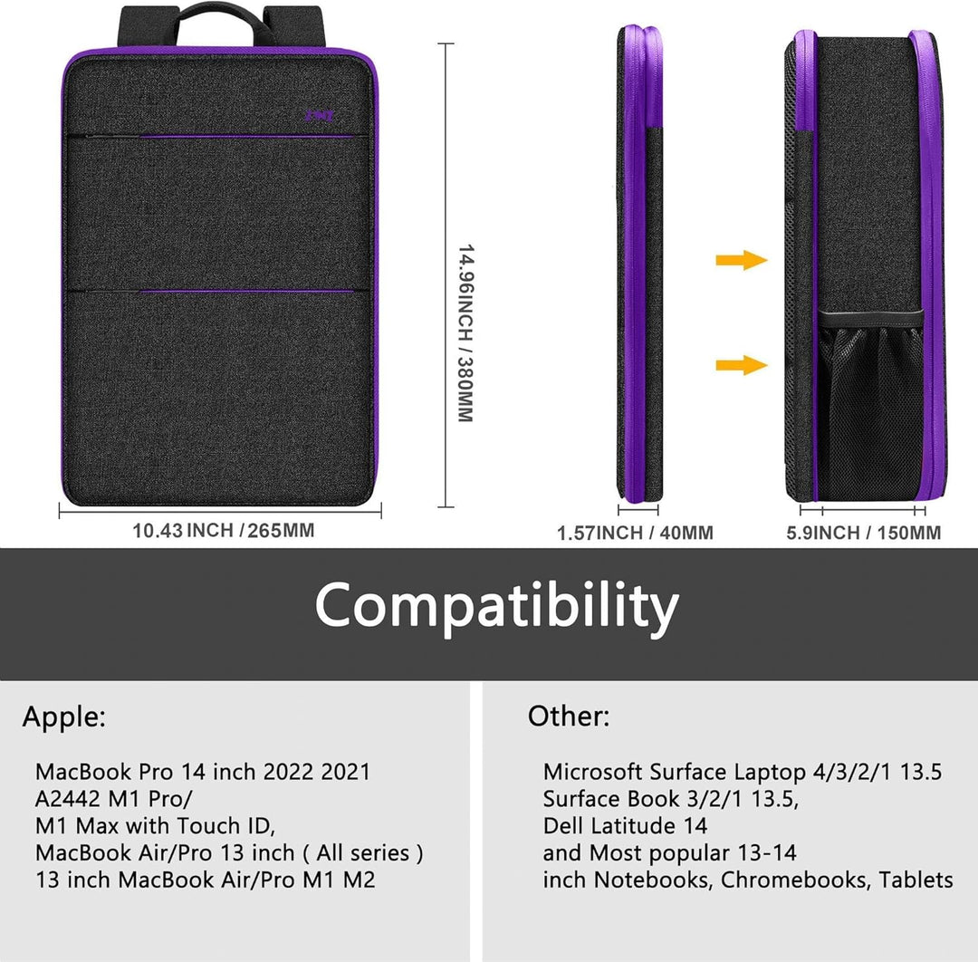 ZINZ Schlanker und Erweiterbarer Laptop Rucksack mit 15, 15,6 16 Zoll Hülle, Spritzwassergeschützte