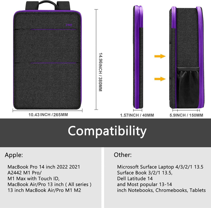 ZINZ Schlanker und Erweiterbarer Laptop Rucksack mit 15, 15,6 16 Zoll Hülle, Spritzwassergeschützte
