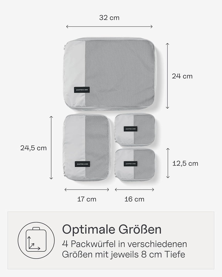 Kapten & Son Packing Cubes Set Small All Black Koffer Organizer 4er Set | 4er Set Packwürfel für Han