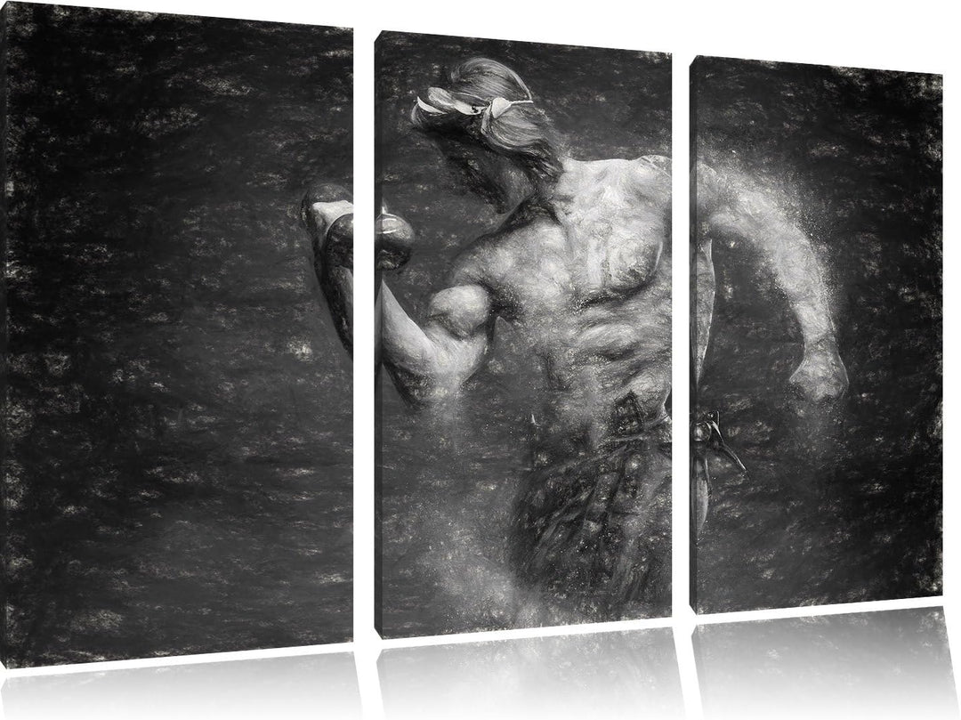 Pixxprint Sportler / 3-Teilig/Gesamtmass 120cm Leinwandbild bespannt auf Holzrahmen/Wandbild Kunstdr