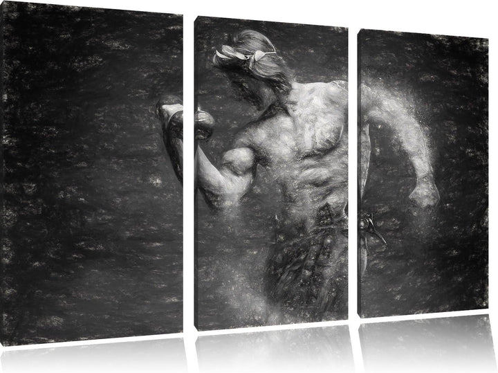 Pixxprint Sportler / 3-Teilig/Gesamtmass 120cm Leinwandbild bespannt auf Holzrahmen/Wandbild Kunstdr