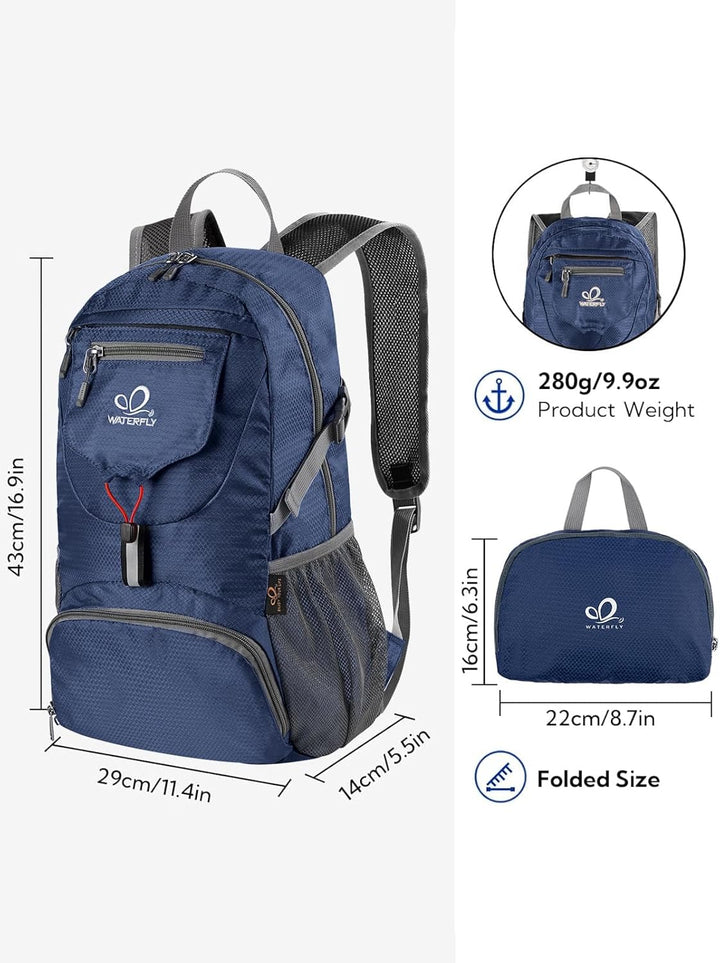 WATERFLY Ultraleicht Faltbar Klein Rucksack: 20L Leicht Packable Wanderrucksack Tagesrucksack Trekki