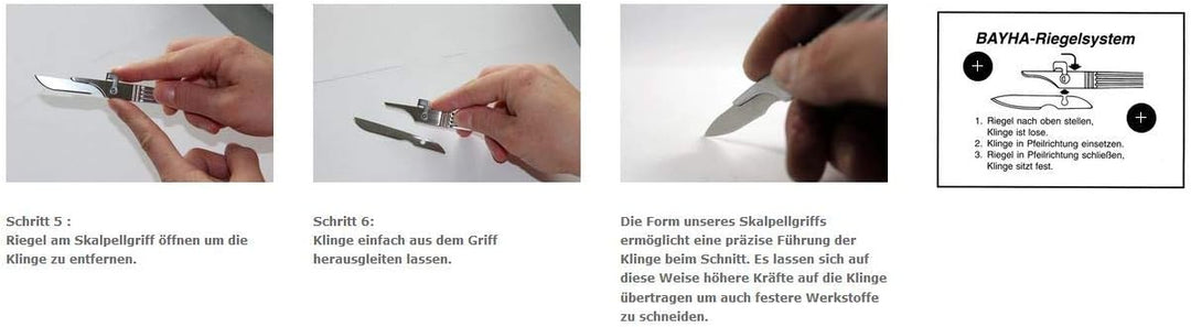 Bayha Bäcker Skalpell Baguette Messer, Teigmesser, Schneidemesser Wechselklingensystem Set Nr. 4 mit