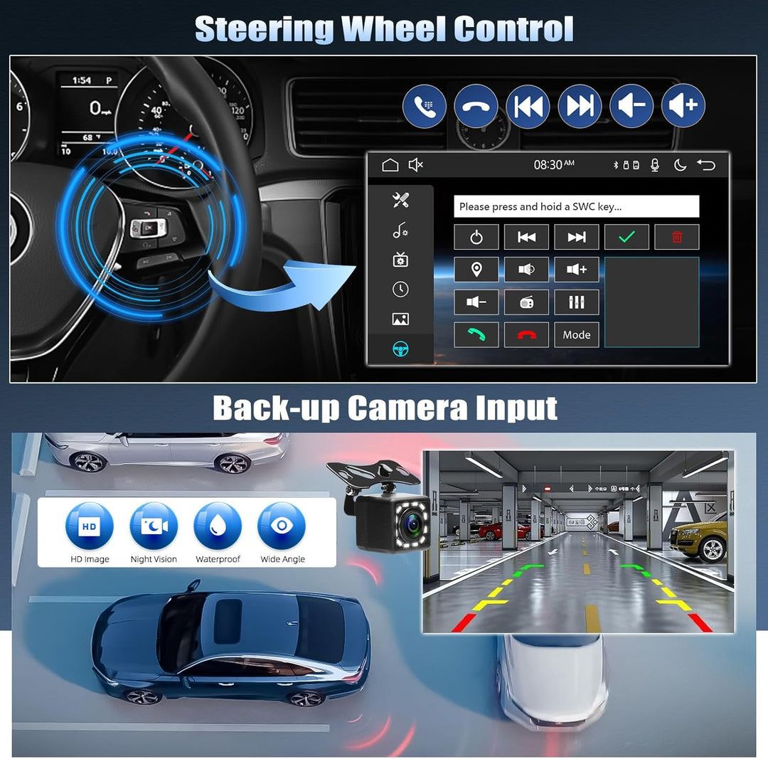 CAMECHO Autoradio 1 Din 10.4 Zoll Wireless Carplay Android Auto mit Rückfahrkamera, Bildschirm Drehb