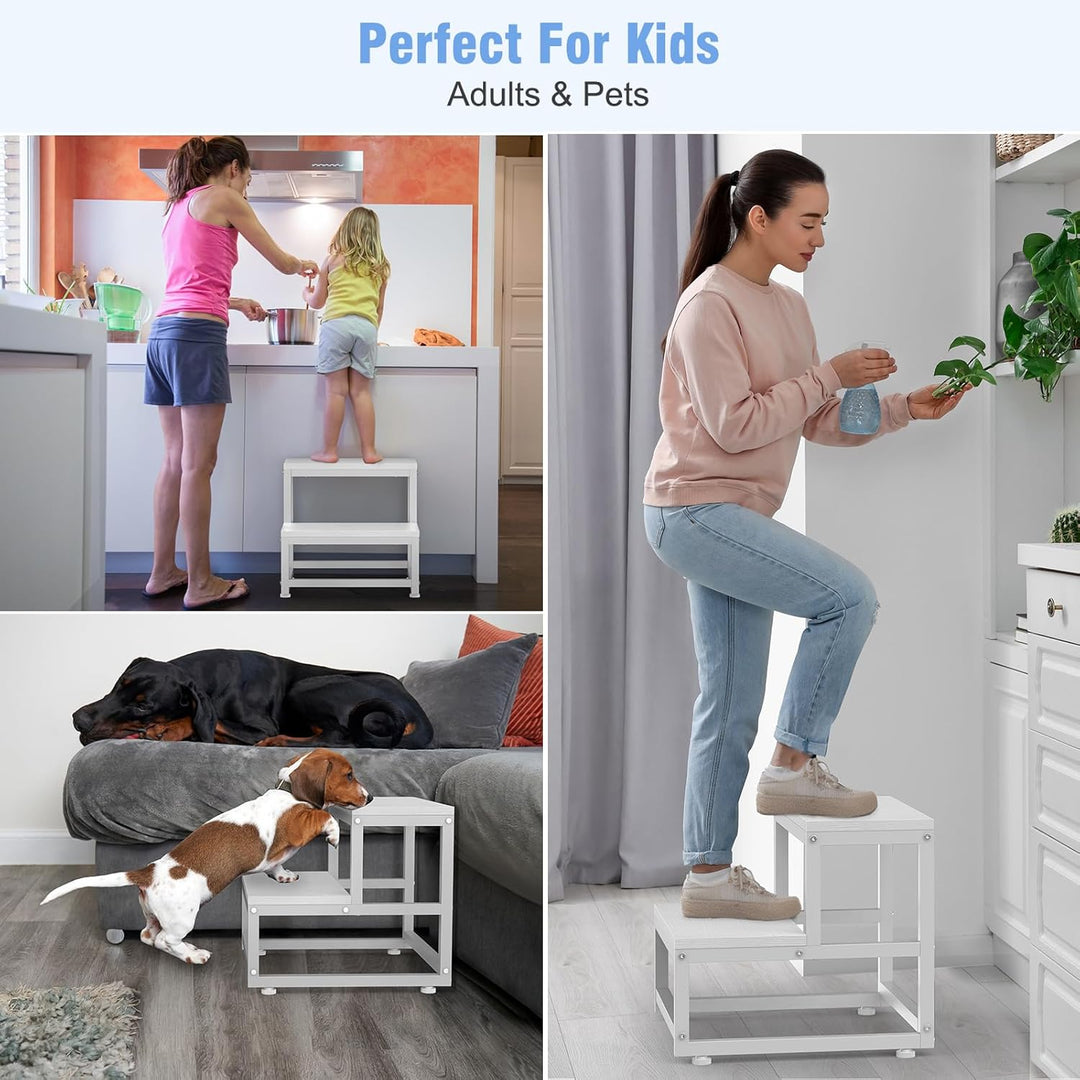 LIANTRAL Tritthocker für Erwachsene und Kinder, 2-Stufen-Hocker, Heavy Duty Stahl und Stabiler hölze