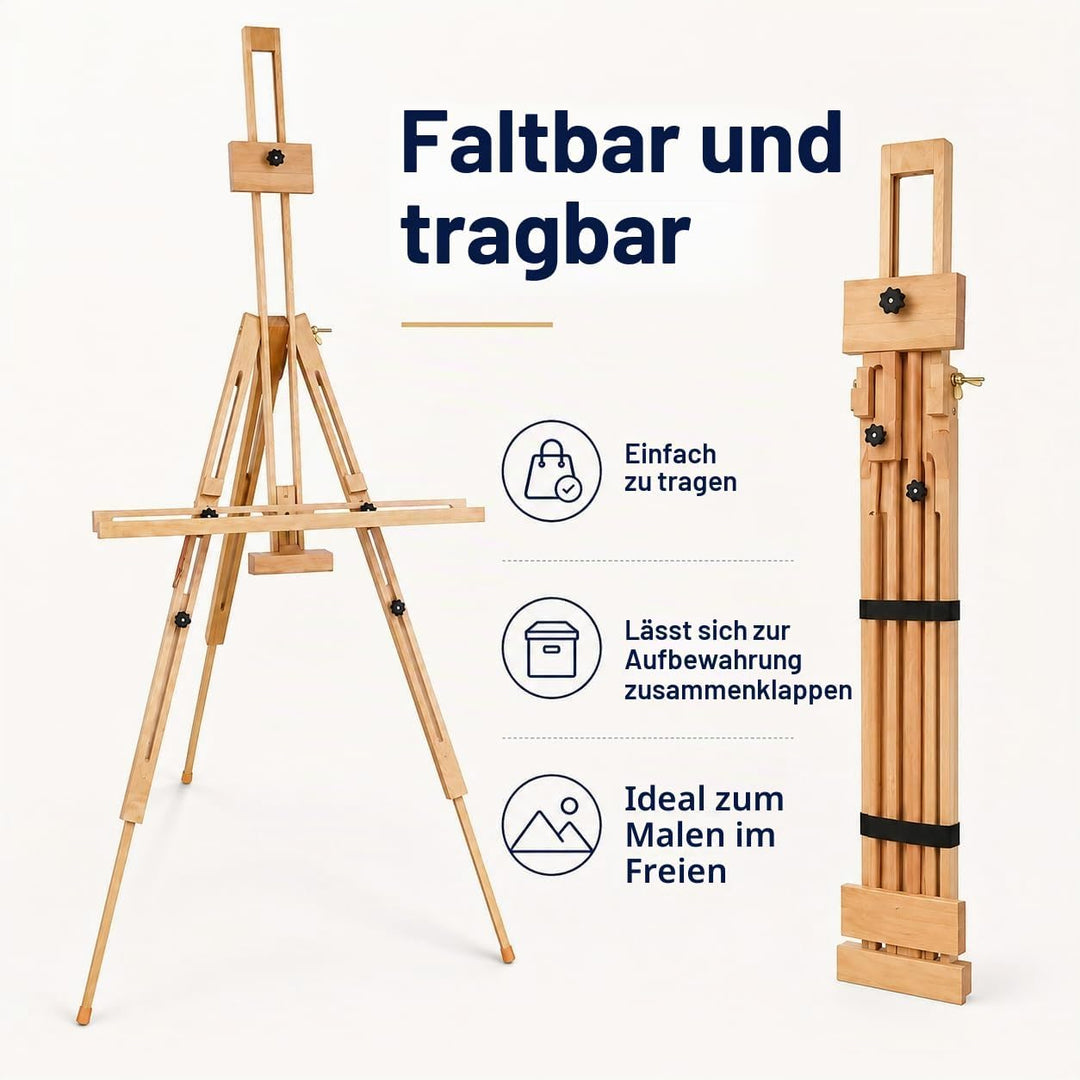 Exerz Staffelei/Tragbare Staffelei mit drei Stützen - Max. 191cm - Buchenholz