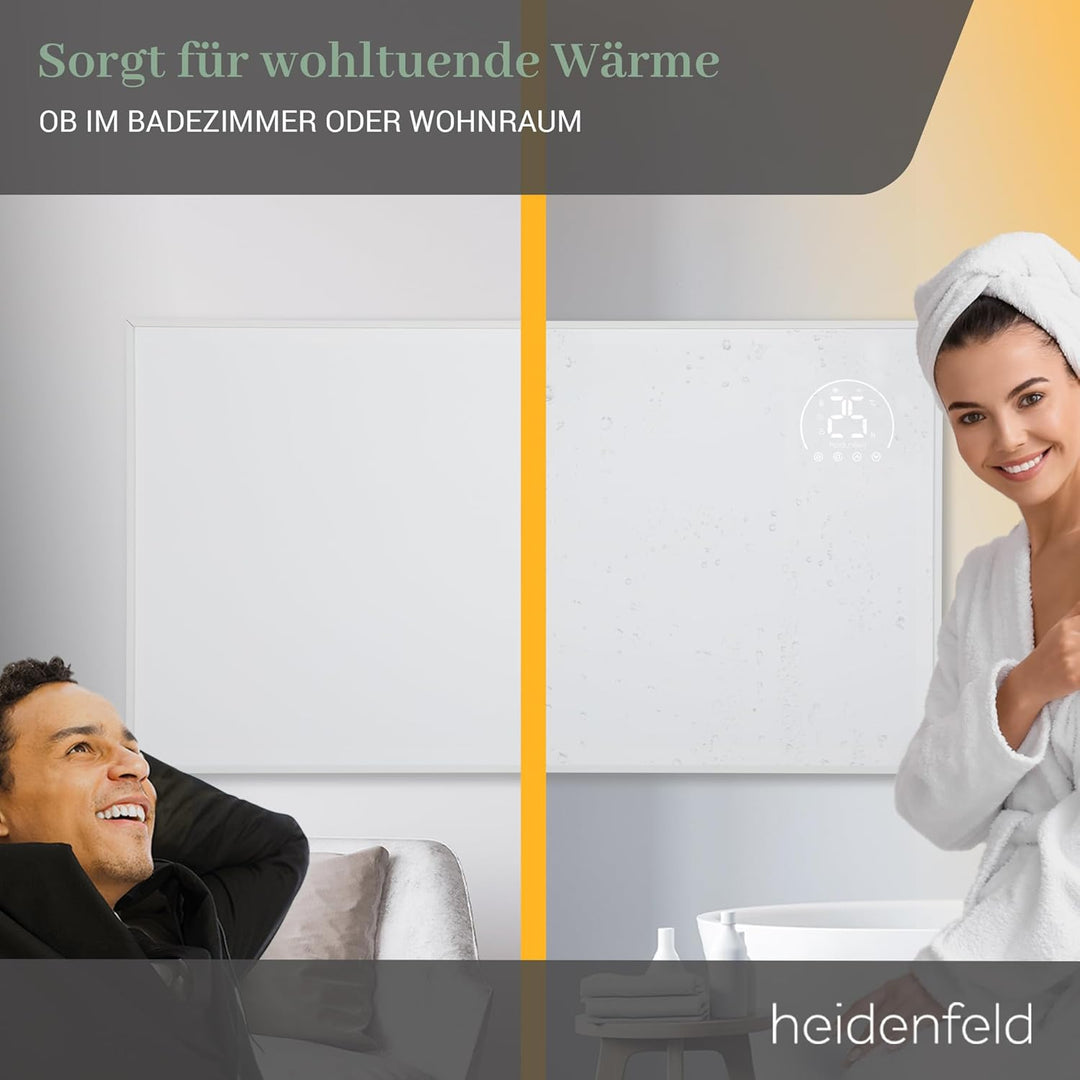 Heidenfeld Infrarotheizung HF-HP140 | 500 Watt bis 15 m² | 3in1 Steuerung via App | Fernbedienung |